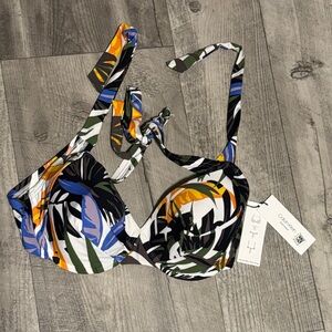 Calvin Klein Palm-Print Underwire Bikini Top — White, Blue, Green, Orange, Black